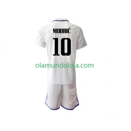 Camisola Real Madrid Modrić 10 Criança Equipamento Primeiro 2022-2023 Manga Curta